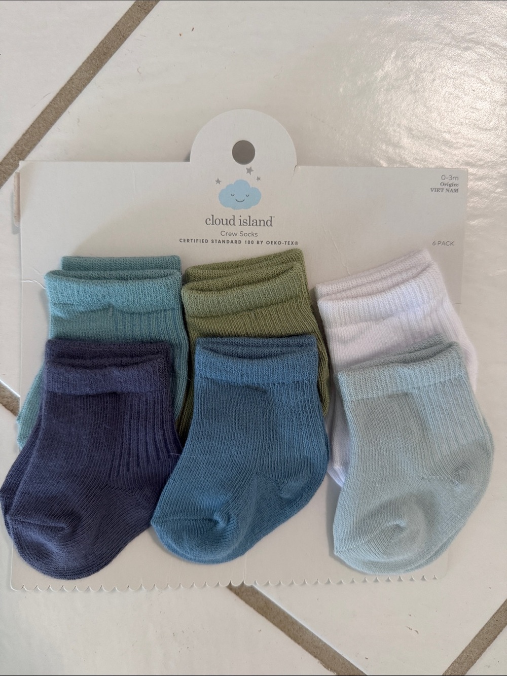 cloud island Baby Crew Socks Pack - Blue, Green & White Mix